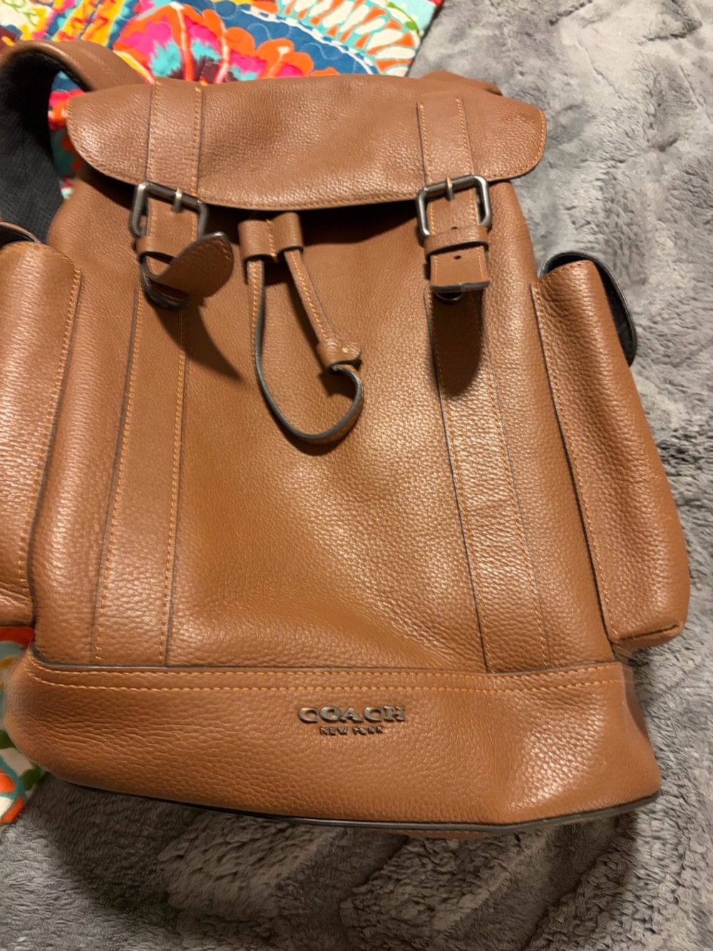 Coach Pebbled Leather Drawstring Backpack - Brown